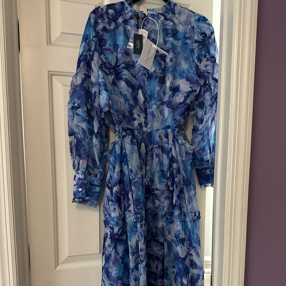 Marchesa Blue Floral Chiffon Maxi Dress